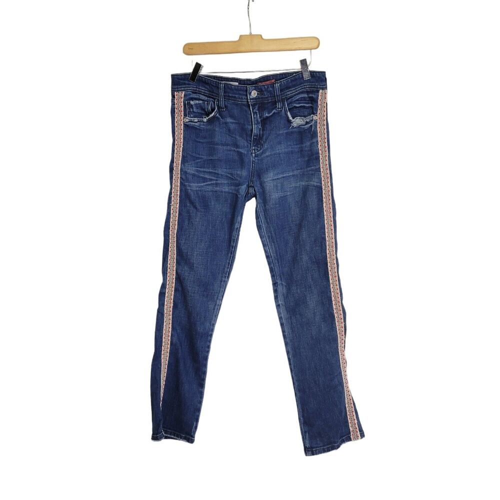 Pilcro Embroidered Side Stripe Slim Boyfriend Crop Distressed Mid Rise Jeans 29